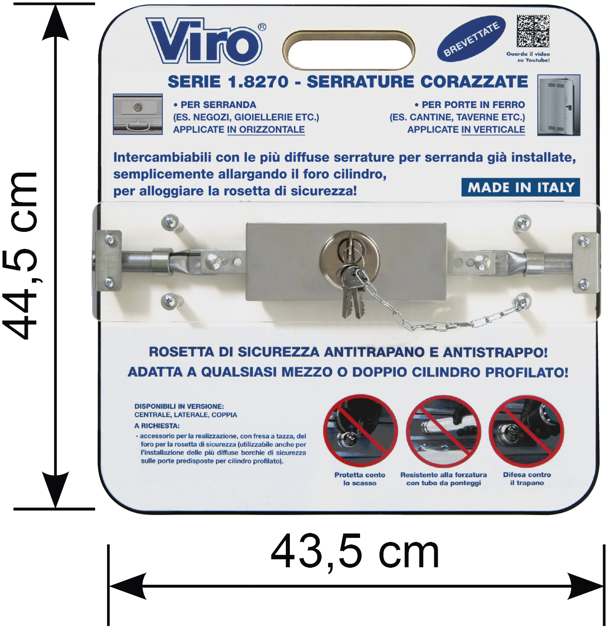 Serrure pour rideaux métalliques et porte de garages VIRO 8271